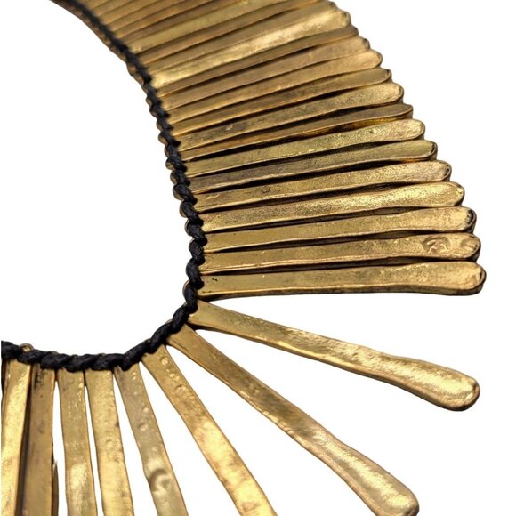 Sun Ray Bib Necklace Gold Tone with Black Cord Button Closure - Picture 8 of 8